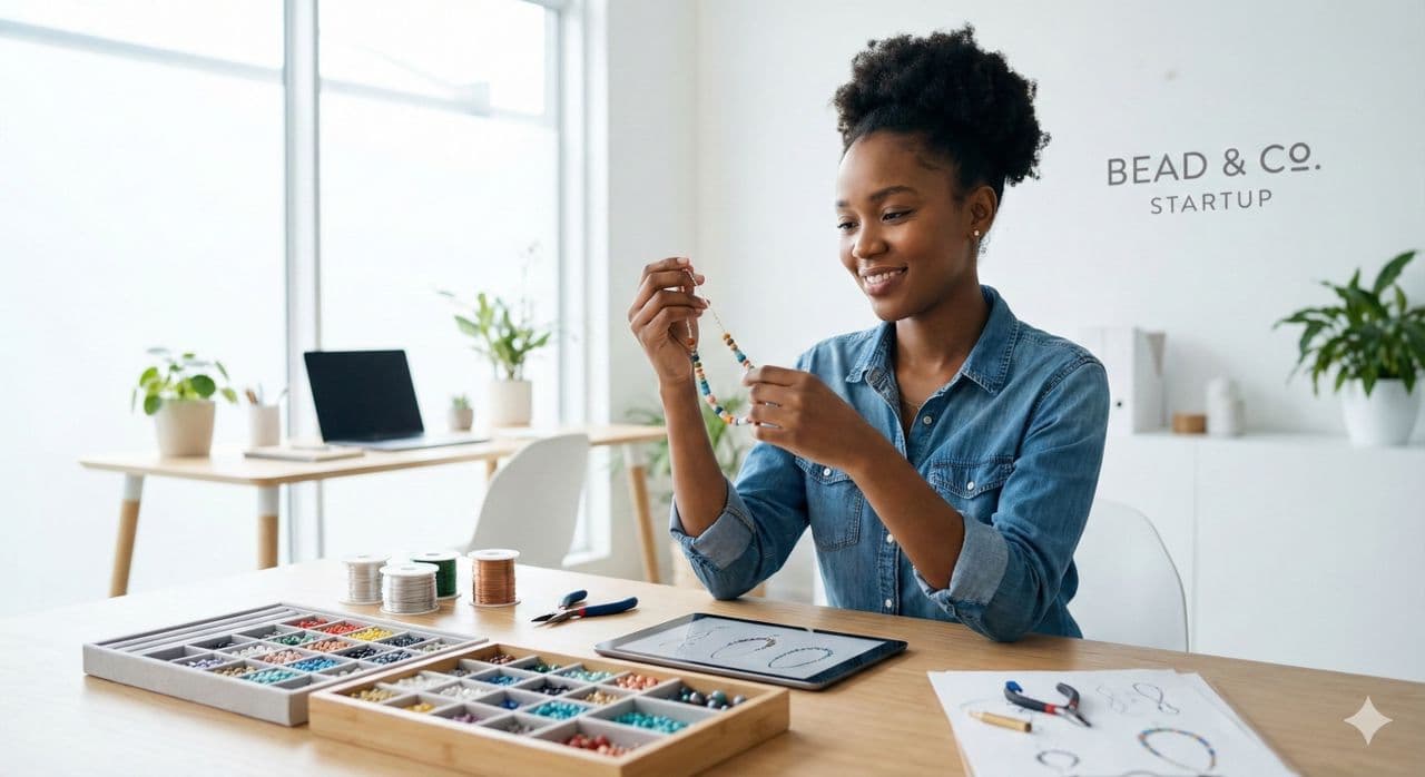 Hands holding blue and green beads